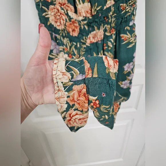 American eagle small green floral spring short sleeve elastic waist romper - Picture 9 of 10